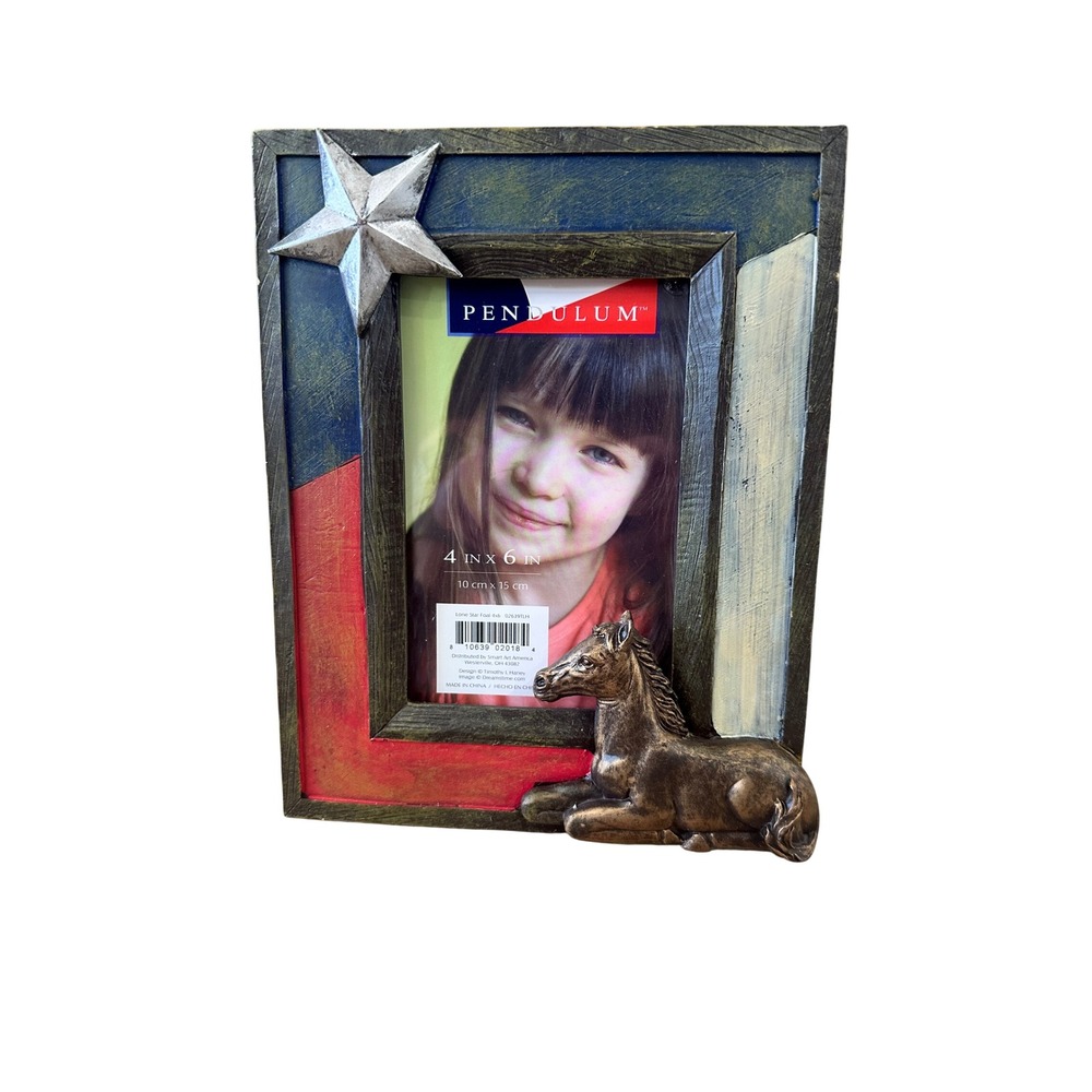 Texas Flag Star Horse Photo Frame 4x6 Rustic Western‎ Decor Gift